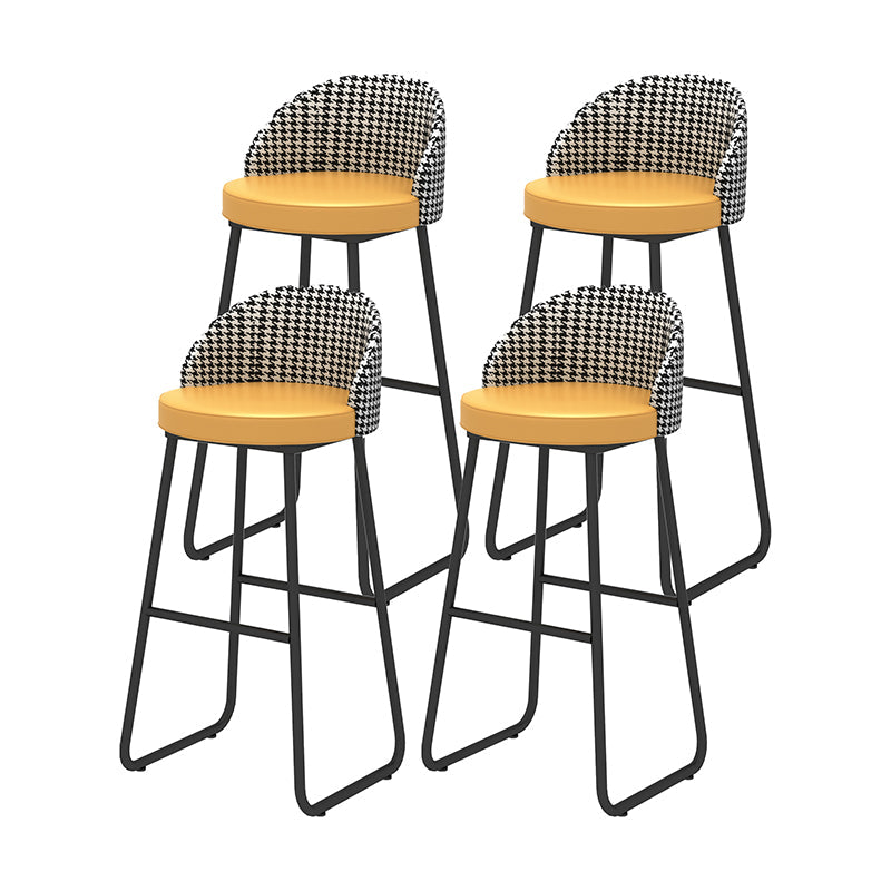 Modern Style Bar-stool Sled Iron Legs Round Leather Seat with Footrest for Kitchen Bar Yellow 4 Piece Set Clearhalo 'Bar Furniture' 'Bar Stools' 'bar_stools' 'furn' 'furn_bar_stools' 'furniture_bar_stools' 'Kitchen & Dining Furniture' 'kitchen&dining_furn' 'kitchen' 'kitchen_furn' Furniture' 4430326