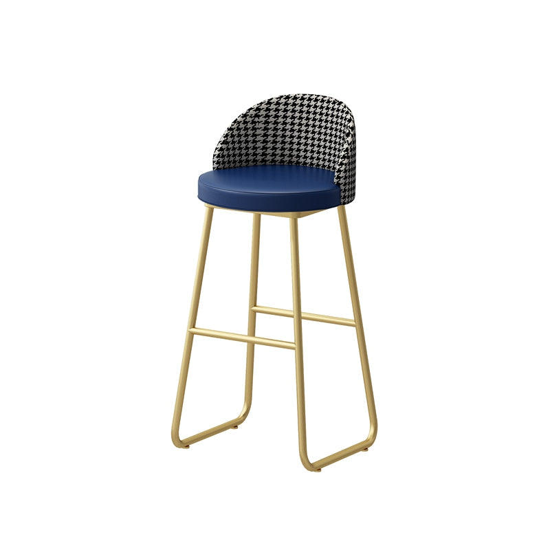 Modern Style Bar-stool Sled Iron Legs Round Leather Seat with Footrest for Kitchen Bar Blue 1 Piece Clearhalo 'Bar Furniture' 'Bar Stools' 'bar_stools' 'furn' 'furn_bar_stools' 'furniture_bar_stools' 'Kitchen & Dining Furniture' 'kitchen&dining_furn' 'kitchen' 'kitchen_furn' Furniture' 4430329