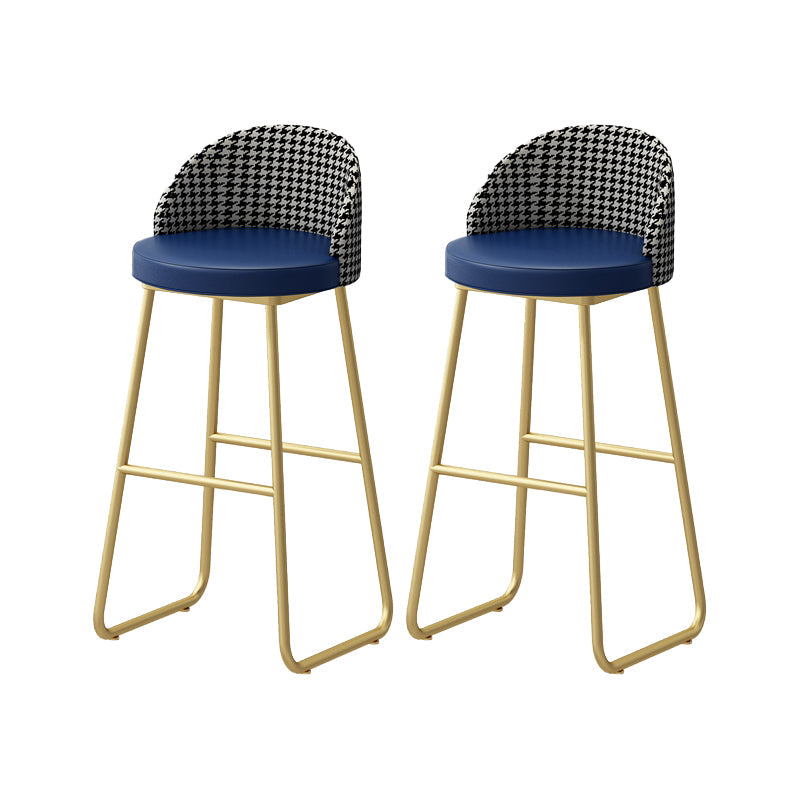 Modern Style Bar-stool Sled Iron Legs Round Leather Seat with Footrest for Kitchen Bar Blue 2 Piece Set Clearhalo 'Bar Furniture' 'Bar Stools' 'bar_stools' 'furn' 'furn_bar_stools' 'furniture_bar_stools' 'Kitchen & Dining Furniture' 'kitchen&dining_furn' 'kitchen' 'kitchen_furn' Furniture' 4430330