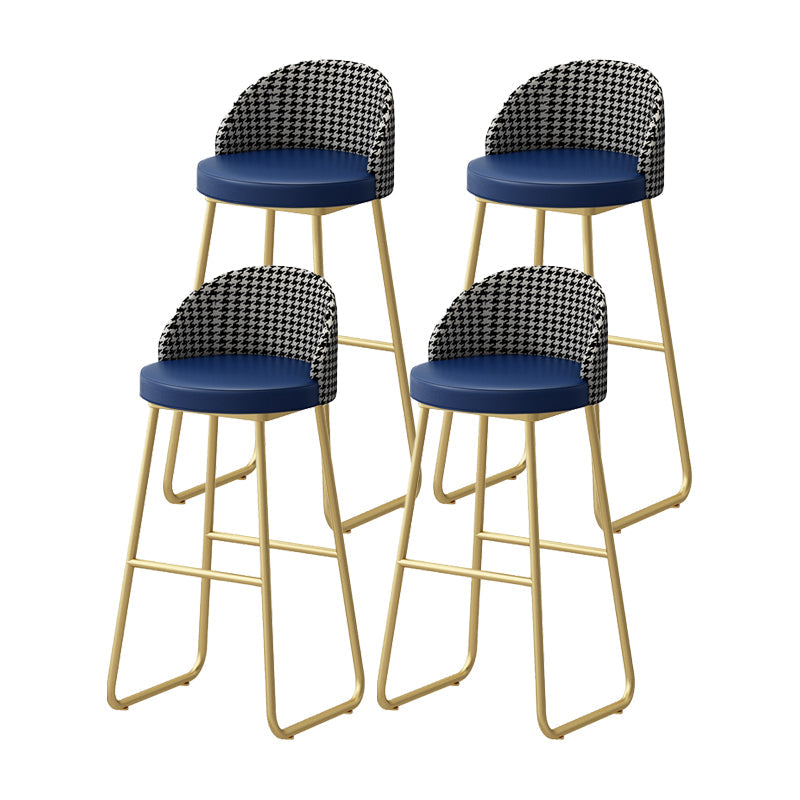 Modern Style Bar-stool Sled Iron Legs Round Leather Seat with Footrest for Kitchen Bar Blue 4 Piece Set Clearhalo 'Bar Furniture' 'Bar Stools' 'bar_stools' 'furn' 'furn_bar_stools' 'furniture_bar_stools' 'Kitchen & Dining Furniture' 'kitchen&dining_furn' 'kitchen' 'kitchen_furn' Furniture' 4430331