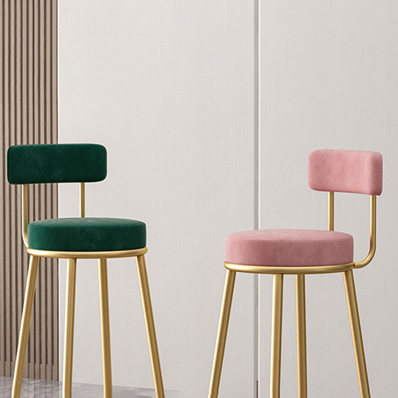 Glam Style Bar-stool Round Seat with Low Back Iron Legs for Kitchen Bar Clearhalo 'Bar Furniture' 'Bar Stools' 'bar_stools' 'furn' 'furn_bar_stools' 'furniture_bar_stools' 'Kitchen & Dining Furniture' 'kitchen&dining_furn' 'kitchen' 'kitchen_furn' Furniture' 4430455