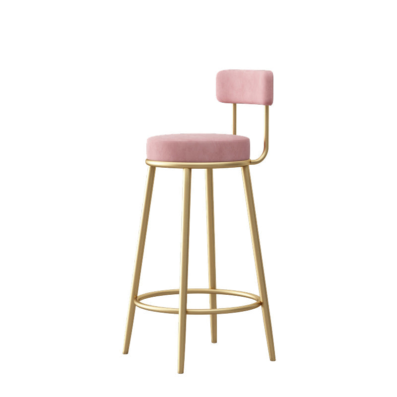 Glam Style Bar-stool Round Seat with Low Back Iron Legs for Kitchen Bar Pink 1 Piece Clearhalo 'Bar Furniture' 'Bar Stools' 'bar_stools' 'furn' 'furn_bar_stools' 'furniture_bar_stools' 'Kitchen & Dining Furniture' 'kitchen&dining_furn' 'kitchen' 'kitchen_furn' Furniture' 4430466