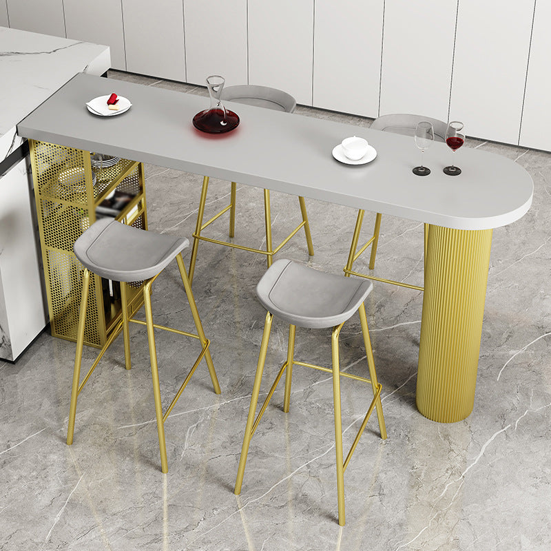 Industrial Wood Indoor Pub Bar Table Iron Double Pedestal Bar Dining Table with 3-Shelf Grey-Gold Without Chairs Clearhalo 'Bar Furniture' 'Bar Tables' 'bar_tables' 'furn' 'furn_bar_tables' 'Furniture' 'furniture_bar_tables' 'Kitchen & Dining Furniture' 4430595