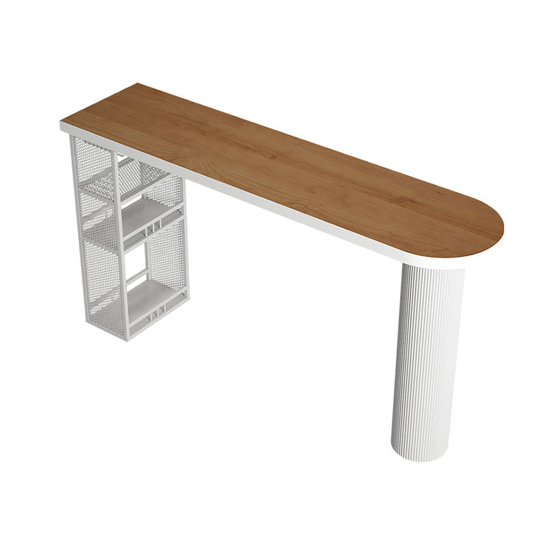 Industrial Wood Indoor Pub Bar Table Iron Double Pedestal Bar Dining Table with 3-Shelf White-Wood Without Chairs Clearhalo 'Bar Furniture' 'Bar Tables' 'bar_tables' 'furn' 'furn_bar_tables' 'Furniture' 'furniture_bar_tables' 'Kitchen & Dining Furniture' 4430596