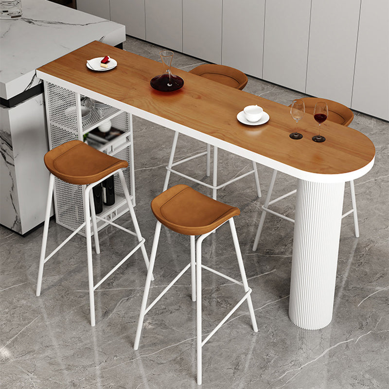 Industrial Wood Indoor Pub Bar Table Iron Double Pedestal Bar Dining Table with 3-Shelf 86.6"L x 19.7"W x 41.3"H White-Wood Without Chairs Clearhalo 'Bar Furniture' 'Bar Tables' 'bar_tables' 'furn' 'furn_bar_tables' 'Furniture' 'furniture_bar_tables' 'Kitchen & Dining Furniture' 4430598