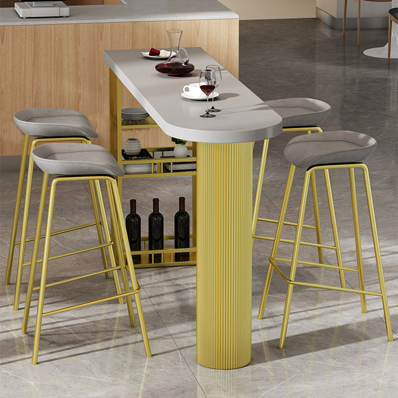Industrial Wood Indoor Pub Bar Table Iron Double Pedestal Bar Dining Table with 3-Shelf 63"L x 19.7"W x 41.3"H Grey-Gold Without Chairs Clearhalo 'Bar Furniture' 'Bar Tables' 'bar_tables' 'furn' 'furn_bar_tables' 'Furniture' 'furniture_bar_tables' 'Kitchen & Dining Furniture' 4430599