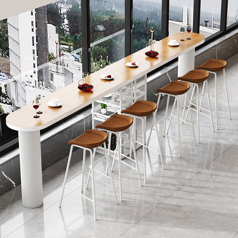 Industrial Wood Indoor Pub Bar Table Iron Double Pedestal Bar Dining Table with 3-Shelf Clearhalo 'Bar Furniture' 'Bar Tables' 'bar_tables' 'furn' 'furn_bar_tables' 'Furniture' 'furniture_bar_tables' 'Kitchen & Dining Furniture' 4430604
