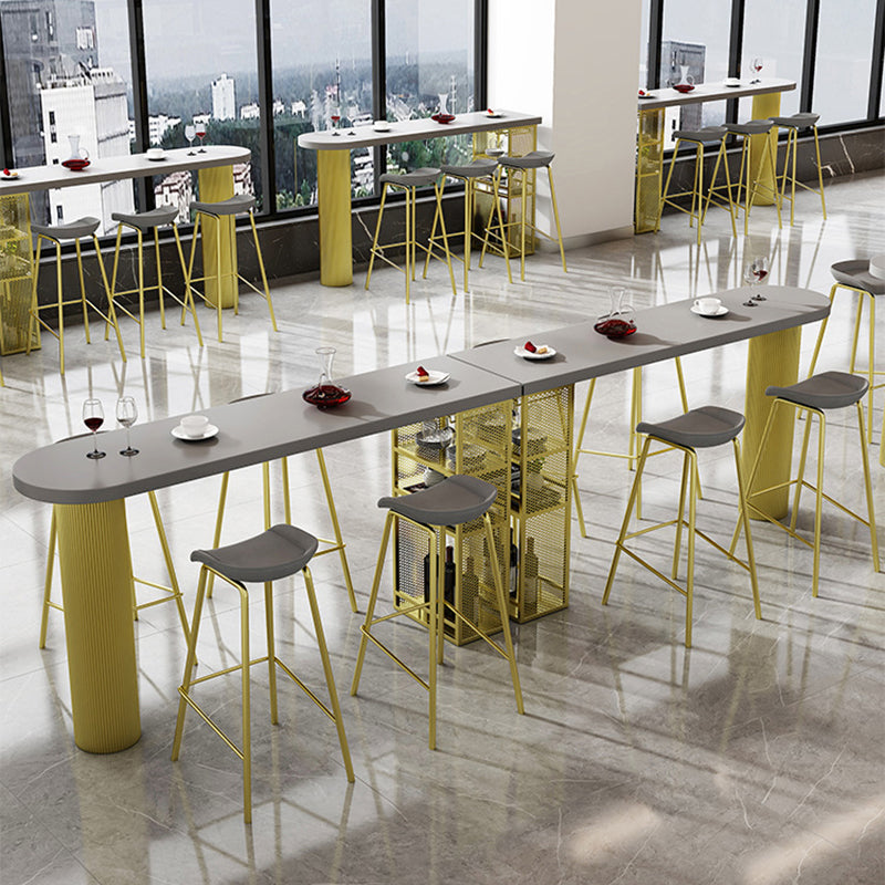 Industrial Wood Indoor Pub Bar Table Iron Double Pedestal Bar Dining Table with 3-Shelf Clearhalo 'Bar Furniture' 'Bar Tables' 'bar_tables' 'furn' 'furn_bar_tables' 'Furniture' 'furniture_bar_tables' 'Kitchen & Dining Furniture' 4430607