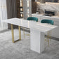 White Stone Rectangle Bar Wine Table Double Pedestal Living Room Bar Dining Table Gold Without Chairs Clearhalo 'Bar Furniture' 'Bar Tables' 'bar_tables' 'furn' 'furn_bar_tables' 'Furniture' 'furniture_bar_tables' 'Kitchen & Dining Furniture' 4430621