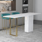 White Stone Rectangle Bar Wine Table Double Pedestal Living Room Bar Dining Table 59"L x 18"W x 39"H Gold Without Chairs Clearhalo 'Bar Furniture' 'Bar Tables' 'bar_tables' 'furn' 'furn_bar_tables' 'Furniture' 'furniture_bar_tables' 'Kitchen & Dining Furniture' 4430622