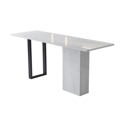 White Stone Rectangle Bar Wine Table Double Pedestal Living Room Bar Dining Table Black Without Chairs Clearhalo 'Bar Furniture' 'Bar Tables' 'bar_tables' 'furn' 'furn_bar_tables' 'Furniture' 'furniture_bar_tables' 'Kitchen & Dining Furniture' 4430623