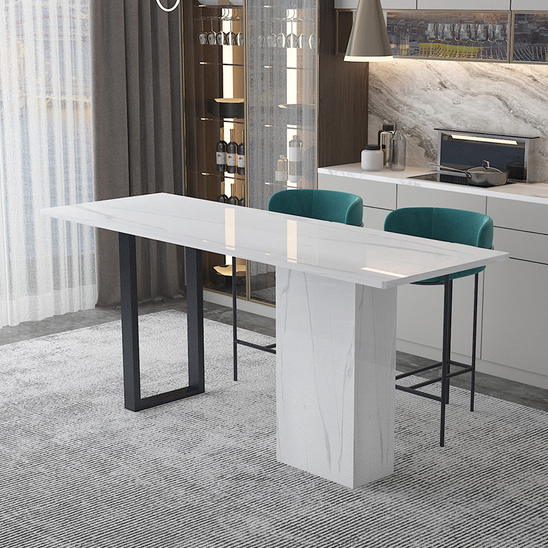 White Stone Rectangle Bar Wine Table Double Pedestal Living Room Bar Dining Table Clearhalo 'Bar Furniture' 'Bar Tables' 'bar_tables' 'furn' 'furn_bar_tables' 'Furniture' 'furniture_bar_tables' 'Kitchen & Dining Furniture' 4430626