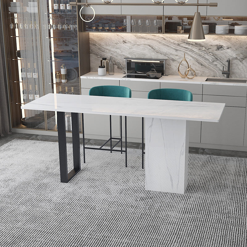 White Stone Rectangle Bar Wine Table Double Pedestal Living Room Bar Dining Table Clearhalo 'Bar Furniture' 'Bar Tables' 'bar_tables' 'furn' 'furn_bar_tables' 'Furniture' 'furniture_bar_tables' 'Kitchen & Dining Furniture' 4430627