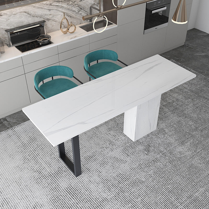 White Stone Rectangle Bar Wine Table Double Pedestal Living Room Bar Dining Table Clearhalo 'Bar Furniture' 'Bar Tables' 'bar_tables' 'furn' 'furn_bar_tables' 'Furniture' 'furniture_bar_tables' 'Kitchen & Dining Furniture' 4430628