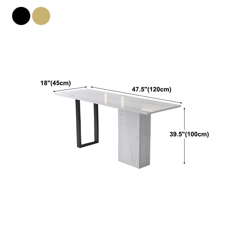 White Stone Rectangle Bar Wine Table Double Pedestal Living Room Bar Dining Table Clearhalo 'Bar Furniture' 'Bar Tables' 'bar_tables' 'furn' 'furn_bar_tables' 'Furniture' 'furniture_bar_tables' 'Kitchen & Dining Furniture' 4430631