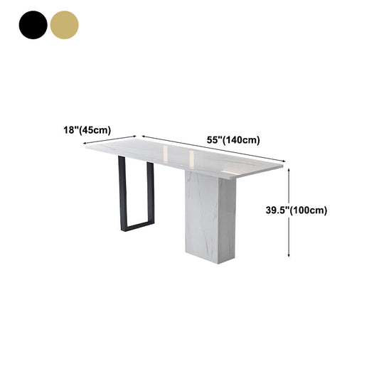 White Stone Rectangle Bar Wine Table Double Pedestal Living Room Bar Dining Table Clearhalo 'Bar Furniture' 'Bar Tables' 'bar_tables' 'furn' 'furn_bar_tables' 'Furniture' 'furniture_bar_tables' 'Kitchen & Dining Furniture' 4430632