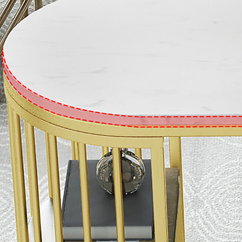 Glam Faux Marble Bistro Table Gold Iron Double Pedestal Bar Dining Table with 3-Shelf Clearhalo 'Bar Furniture' 'Bar Tables' 'bar_tables' 'furn' 'furn_bar_tables' 'Furniture' 'furniture_bar_tables' 'Kitchen & Dining Furniture' 4430640
