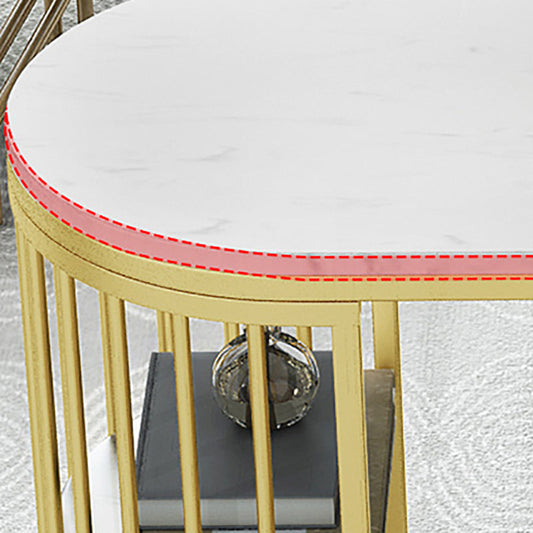 Glam Faux Marble Bistro Table Gold Iron Double Pedestal Bar Dining Table with 3-Shelf Clearhalo 'Bar Furniture' 'Bar Tables' 'bar_tables' 'furn' 'furn_bar_tables' 'Furniture' 'furniture_bar_tables' 'Kitchen & Dining Furniture' 4430640