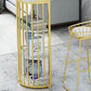 Glam Faux Marble Bistro Table Gold Iron Double Pedestal Bar Dining Table with 3-Shelf Clearhalo 'Bar Furniture' 'Bar Tables' 'bar_tables' 'furn' 'furn_bar_tables' 'Furniture' 'furniture_bar_tables' 'Kitchen & Dining Furniture' 4430642