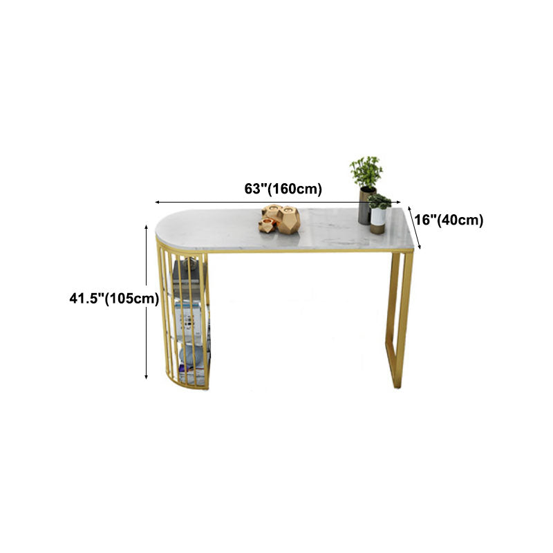Glam Faux Marble Bistro Table Gold Iron Double Pedestal Bar Dining Table with 3-Shelf Clearhalo 'Bar Furniture' 'Bar Tables' 'bar_tables' 'furn' 'furn_bar_tables' 'Furniture' 'furniture_bar_tables' 'Kitchen & Dining Furniture' 4430645