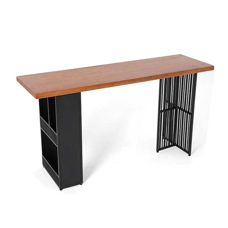 Living Room Solid Wood Bistro Table Rectangle Storage Pub Height Dining Table Natural Wood Black Without Chairs Clearhalo 'Bar Furniture' 'Bar Tables' 'bar_tables' 'furn' 'furn_bar_tables' 'Furniture' 'furniture_bar_tables' 'Kitchen & Dining Furniture' 4430652