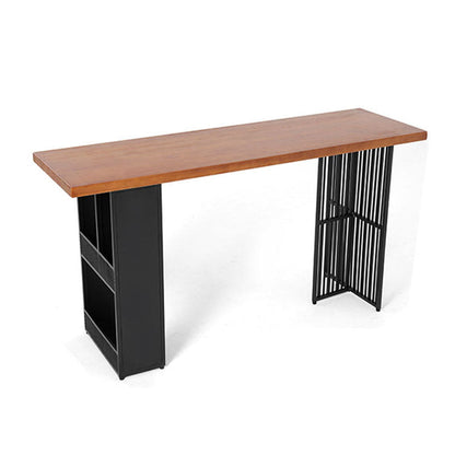 Living Room Solid Wood Bistro Table Rectangle Storage Pub Height Dining Table Natural Wood Black Without Chairs Clearhalo 'Bar Furniture' 'Bar Tables' 'bar_tables' 'furn' 'furn_bar_tables' 'Furniture' 'furniture_bar_tables' 'Kitchen & Dining Furniture' 4430652