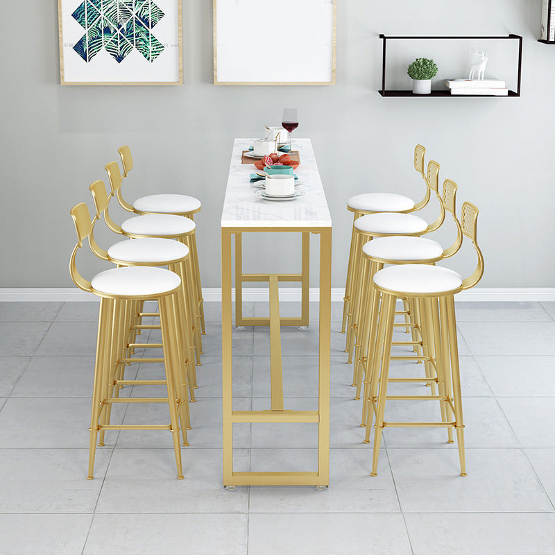 White Glam Style Bar Table in Iron Top and Faux Marble Bar Table, Only Table 63"L x 15.7"W x 41.3"H White Without Chairs Clearhalo 'Bar Furniture' 'Bar Tables' 'bar_tables' 'furn' 'furn_bar_tables' 'Furniture' 'furniture_bar_tables' 'Kitchen & Dining Furniture' 4430712