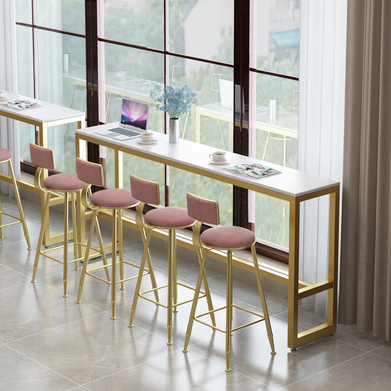 White Glam Style Bar Table in Iron Top and Faux Marble Bar Table, Only Table 70.9"L x 15.7"W x 41.3"H White Without Chairs Clearhalo 'Bar Furniture' 'Bar Tables' 'bar_tables' 'furn' 'furn_bar_tables' 'Furniture' 'furniture_bar_tables' 'Kitchen & Dining Furniture' 4430714