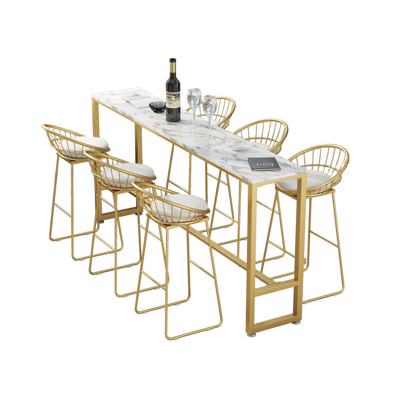 White Glam Style Bar Table in Iron Top and Faux Marble Bar Table, Only Table White Without Chairs Clearhalo 'Bar Furniture' 'Bar Tables' 'bar_tables' 'furn' 'furn_bar_tables' 'Furniture' 'furniture_bar_tables' 'Kitchen & Dining Furniture' 4430715