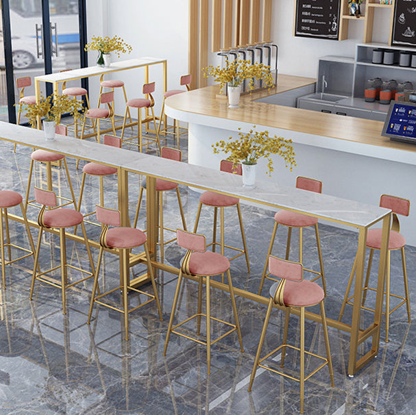 White Glam Style Bar Table in Iron Top and Faux Marble Bar Table, Only Table Clearhalo 'Bar Furniture' 'Bar Tables' 'bar_tables' 'furn' 'furn_bar_tables' 'Furniture' 'furniture_bar_tables' 'Kitchen & Dining Furniture' 4430724