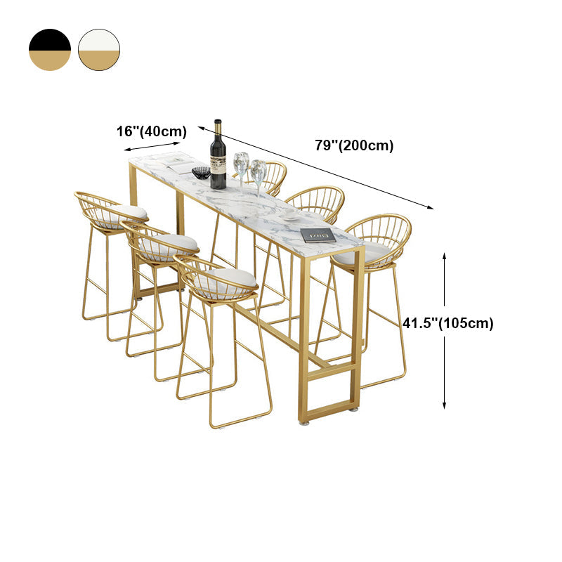 White Glam Style Bar Table in Iron Top and Faux Marble Bar Table, Only Table Clearhalo 'Bar Furniture' 'Bar Tables' 'bar_tables' 'furn' 'furn_bar_tables' 'Furniture' 'furniture_bar_tables' 'Kitchen & Dining Furniture' 4430726