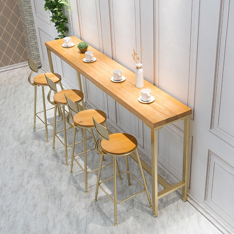 Light Brown Modern Style Bar Table in Solid Wood and Iron Table Milk Tea Shop Bar Table 118.1"L x 15.7"W x 41.3"H Gold Without Chairs Clearhalo 'Bar Furniture' 'Bar Tables' 'bar_tables' 'furn' 'furn_bar_tables' 'Furniture' 'furniture_bar_tables' 'Kitchen & Dining Furniture' 4430732