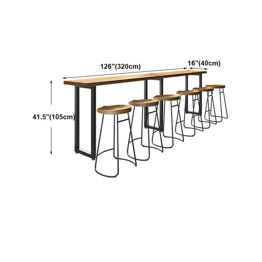 Light Brown Modern Style Bar Table Rectangular Wood Bar Bar with Metal Base, Only Table Clearhalo 'Bar Furniture' 'Bar Tables' 'bar_tables' 'furn' 'furn_bar_tables' 'Furniture' 'furniture_bar_tables' 'Kitchen & Dining Furniture' 4430783