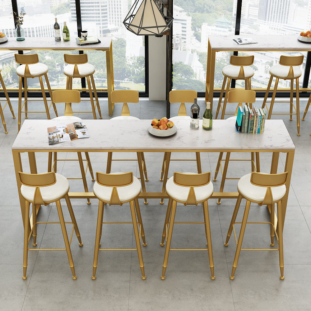 White and Black Glam Style Bar Table in Faux Marble and Metal Milk Tea Shop Bar Table Clearhalo 'Bar Furniture' 'Bar Tables' 'bar_tables' 'furn' 'furn_bar_tables' 'Furniture' 'furniture_bar_tables' 'Kitchen & Dining Furniture' 4430795