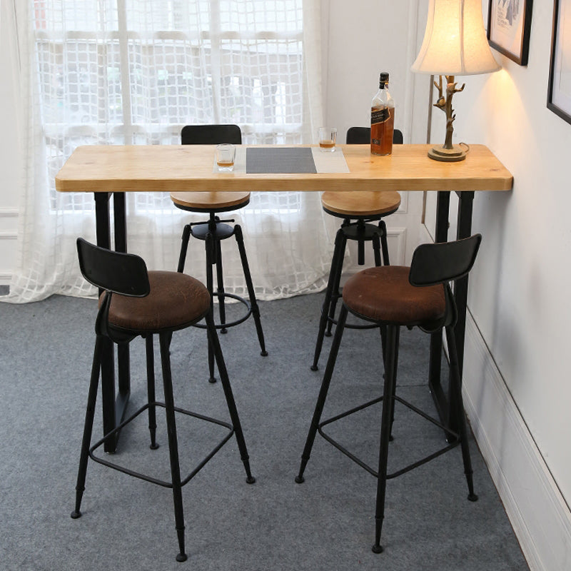Light Brown Modern Style Bar Table Solid Wood Bar Table with Metal Base 59.1"L x 15.7"W x 41.3"H Without Chairs Clearhalo 'Bar Furniture' 'Bar Tables' 'bar_tables' 'furn' 'furn_bar_tables' 'Furniture' 'furniture_bar_tables' 'Kitchen & Dining Furniture' 4430829