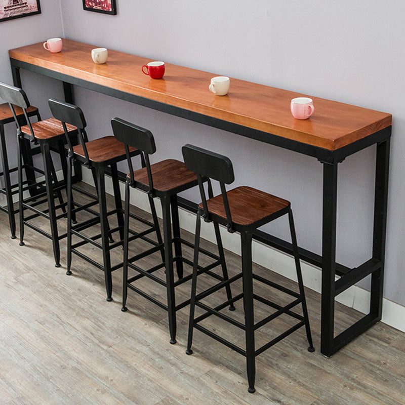 Brown Modern Style Table Solid Wood and Iron Milk Tea Shop Lounge Bar Table 102.4"L x 15.7"W x 41.3"H Without Chairs Clearhalo 'Bar Furniture' 'Bar Tables' 'bar_tables' 'furn' 'furn_bar_tables' 'Furniture' 'furniture_bar_tables' 'Kitchen & Dining Furniture' 4430846