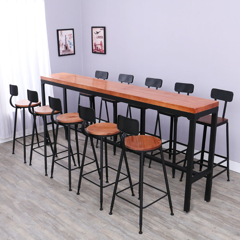 Brown Modern Style Table Solid Wood and Iron Milk Tea Shop Lounge Bar Table 86.6"L x 15.7"W x 41.3"H Without Chairs Clearhalo 'Bar Furniture' 'Bar Tables' 'bar_tables' 'furn' 'furn_bar_tables' 'Furniture' 'furniture_bar_tables' 'Kitchen & Dining Furniture' 4430847