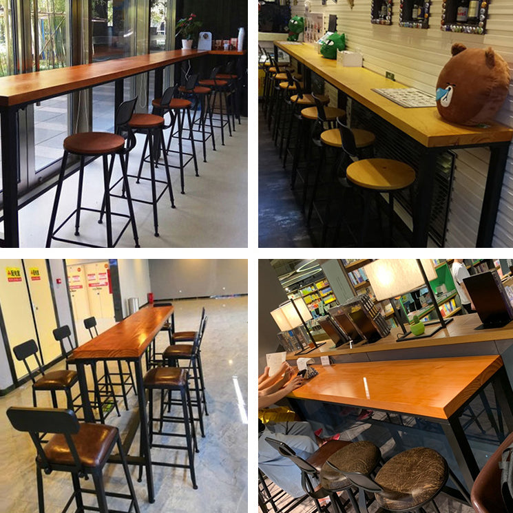 Brown Modern Style Table Solid Wood and Iron Milk Tea Shop Lounge Bar Table Clearhalo 'Bar Furniture' 'Bar Tables' 'bar_tables' 'furn' 'furn_bar_tables' 'Furniture' 'furniture_bar_tables' 'Kitchen & Dining Furniture' 4430854