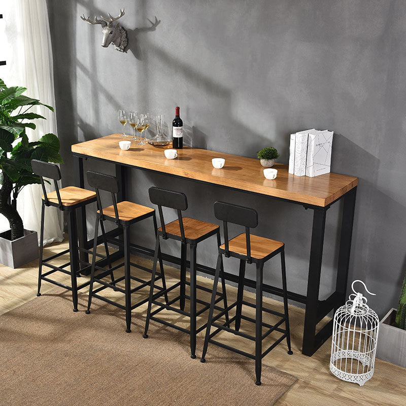 Brown Modern Style Solid Wood and Iron Table Dining Room Bar Table 86.6"L x 15.7"W x 41.3"H Without Chairs Clearhalo 'Bar Furniture' 'Bar Tables' 'bar_tables' 'furn' 'furn_bar_tables' 'Furniture' 'furniture_bar_tables' 'Kitchen & Dining Furniture' 4430866