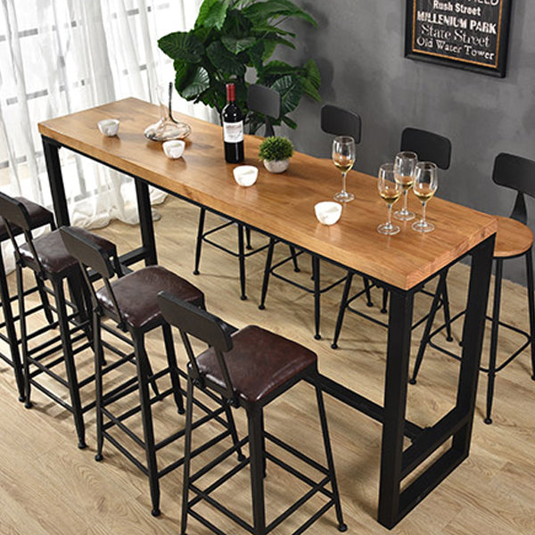 Brown Modern Style Solid Wood and Iron Table Dining Room Bar Table 102.4"L x 15.7"W x 41.3"H Without Chairs Clearhalo 'Bar Furniture' 'Bar Tables' 'bar_tables' 'furn' 'furn_bar_tables' 'Furniture' 'furniture_bar_tables' 'Kitchen & Dining Furniture' 4430867