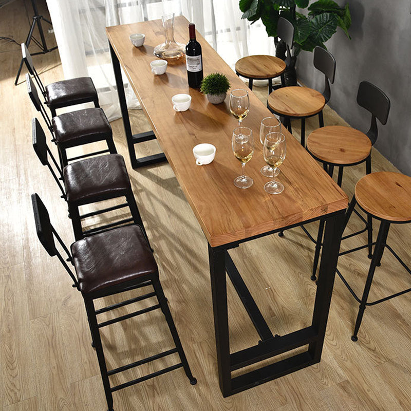 Brown Modern Style Solid Wood and Iron Table Dining Room Bar Table 78.7"L x 15.7"W x 41.3"H Without Chairs Clearhalo 'Bar Furniture' 'Bar Tables' 'bar_tables' 'furn' 'furn_bar_tables' 'Furniture' 'furniture_bar_tables' 'Kitchen & Dining Furniture' 4430868