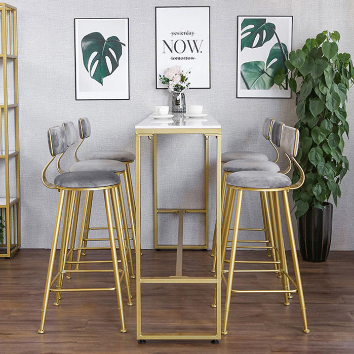 White Glam Style Bar Table in Iron Top and Faux Marble Bar Table for Living Room 70.9"L x 15.7"W x 41.3"H Without Chairs Clearhalo 'Bar Furniture' 'Bar Tables' 'bar_tables' 'furn' 'furn_bar_tables' 'Furniture' 'furniture_bar_tables' 'Kitchen & Dining Furniture' 4430884