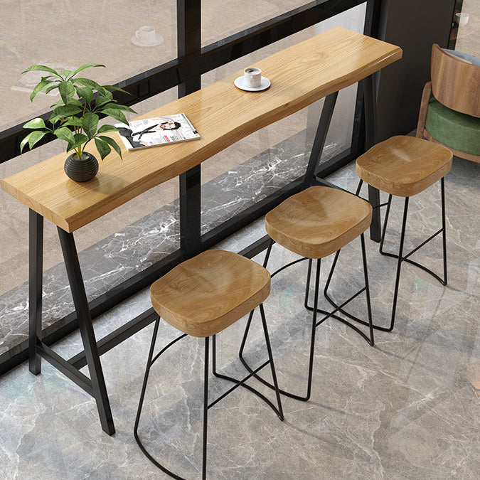 Light Brown Modern Style Bar Table in Solid Wood and Iron Cafe Bar Table, Only Table 70.9"L x 23.6"W x 41.3"H Without Chairs Clearhalo 'Bar Furniture' 'Bar Tables' 'bar_tables' 'furn' 'furn_bar_tables' 'Furniture' 'furniture_bar_tables' 'Kitchen & Dining Furniture' 4430895