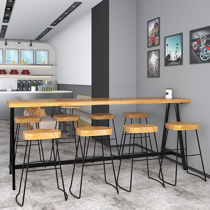 Light Brown Modern Style Bar Table in Solid Wood and Iron Cafe Bar Table, Only Table 98.4"L x 15.7"W x 41.3"H Without Chairs Clearhalo 'Bar Furniture' 'Bar Tables' 'bar_tables' 'furn' 'furn_bar_tables' 'Furniture' 'furniture_bar_tables' 'Kitchen & Dining Furniture' 4430898