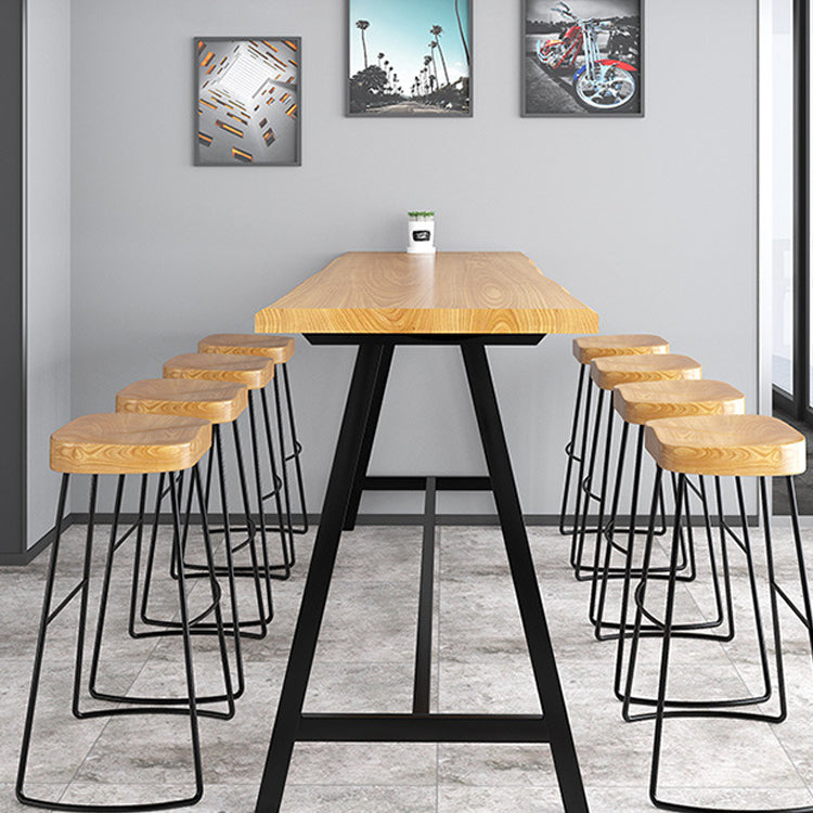 Light Brown Modern Style Bar Table in Solid Wood and Iron Cafe Bar Table, Only Table Clearhalo 'Bar Furniture' 'Bar Tables' 'bar_tables' 'furn' 'furn_bar_tables' 'Furniture' 'furniture_bar_tables' 'Kitchen & Dining Furniture' 4430904