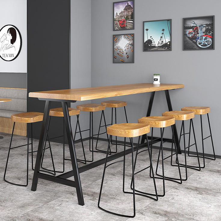 Light Brown Modern Style Bar Table in Solid Wood and Iron Cafe Bar Table, Only Table Clearhalo 'Bar Furniture' 'Bar Tables' 'bar_tables' 'furn' 'furn_bar_tables' 'Furniture' 'furniture_bar_tables' 'Kitchen & Dining Furniture' 4430907