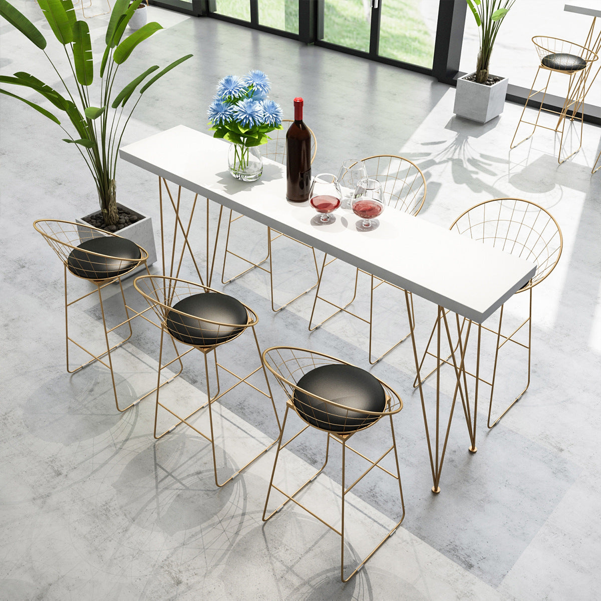 Gold Glam Style Bar Table in Iron Top and Faux Marble Milk Tea Shop Bar Table, Only Table Clearhalo 'Bar Furniture' 'Bar Tables' 'bar_tables' 'furn' 'furn_bar_tables' 'Furniture' 'furniture_bar_tables' 'Kitchen & Dining Furniture' 4430927