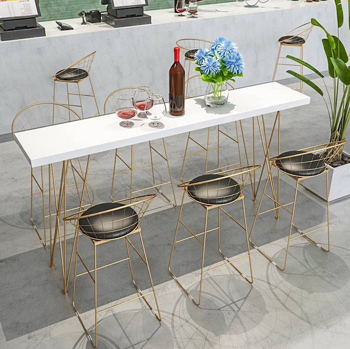Gold Glam Style Bar Table in Iron Top and Faux Marble Milk Tea Shop Bar Table, Only Table 63"L x 15.7"W x 41.3"H White Without Chairs Clearhalo 'Bar Furniture' 'Bar Tables' 'bar_tables' 'furn' 'furn_bar_tables' 'Furniture' 'furniture_bar_tables' 'Kitchen & Dining Furniture' 4430930