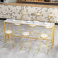 White Glam Style Bar Table in Metal and Faux Marble Bar Table for Dining Room 94.5"L x 15.7"W x 41.3"H Without Chairs Clearhalo 'Bar Furniture' 'Bar Tables' 'bar_tables' 'furn' 'furn_bar_tables' 'Furniture' 'furniture_bar_tables' 'Kitchen & Dining Furniture' 4430939