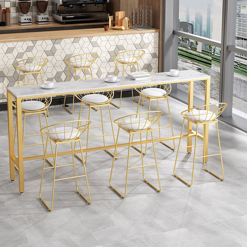 White Glam Style Bar Table in Metal and Faux Marble Bar Table for Dining Room 70.9"L x 15.7"W x 41.3"H Without Chairs Clearhalo 'Bar Furniture' 'Bar Tables' 'bar_tables' 'furn' 'furn_bar_tables' 'Furniture' 'furniture_bar_tables' 'Kitchen & Dining Furniture' 4430942